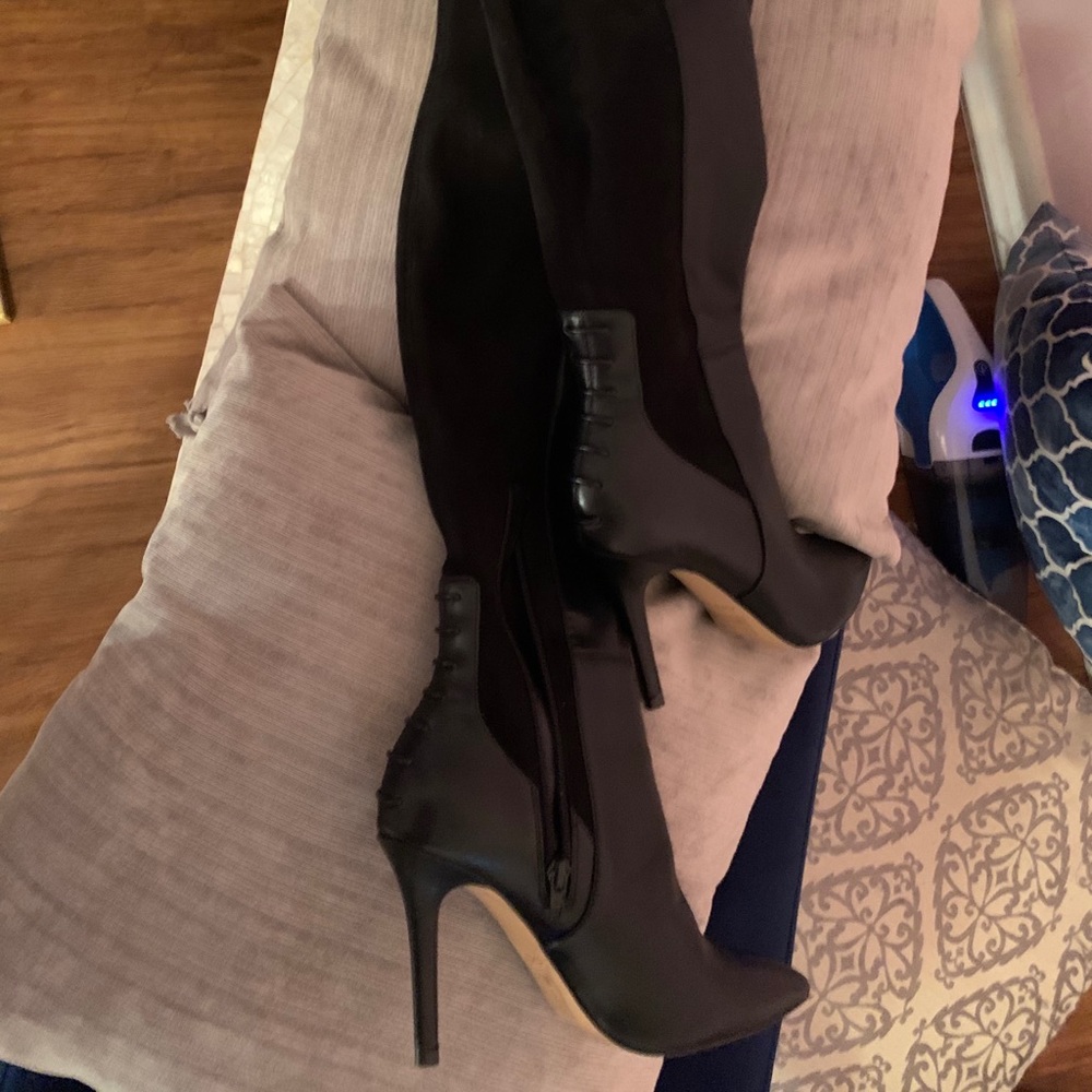 Aldo thigh high leather and suede black boots